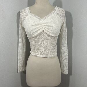 Active USA Crop Top  Womens M White Babydoll Lace‎ Festival Coquette Y2K 90s